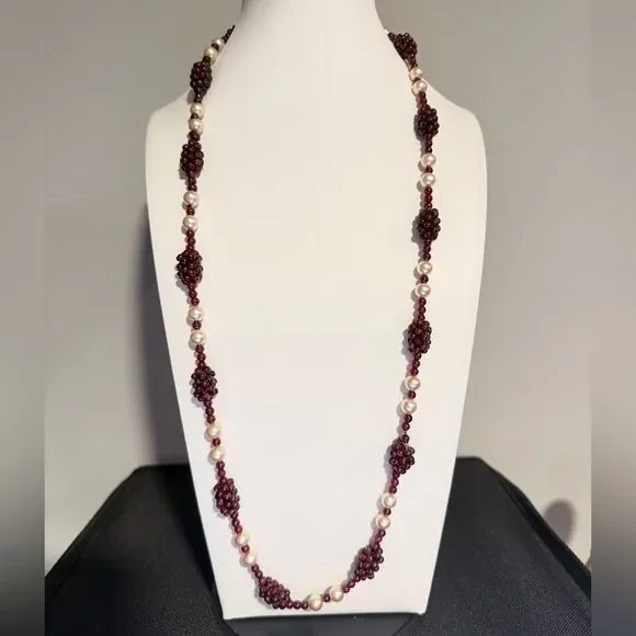 30" Slip over Vintage GARNET "grape" cluster and faux pearl necklace! - Picture 13 of 13
